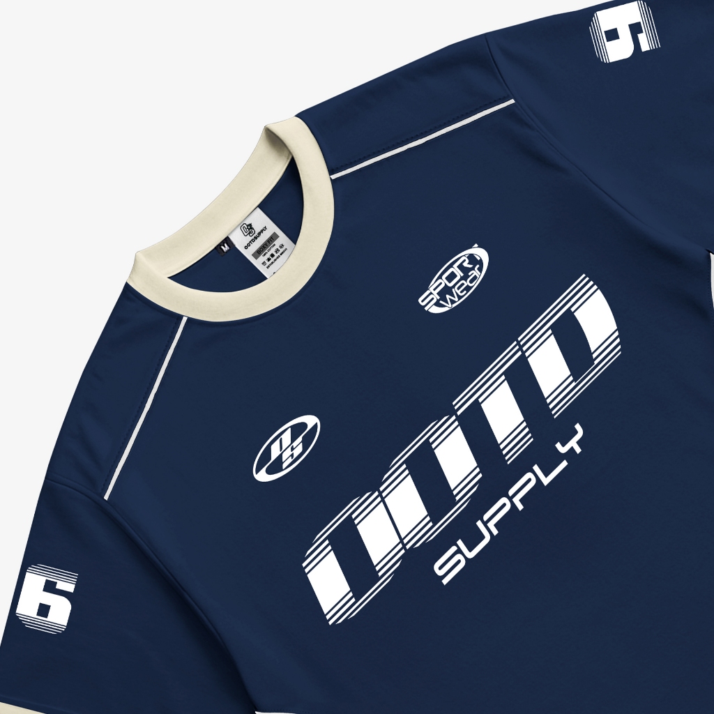 OOTDSUPPLY Oversized Boxy Raceflux Navy Ringer Line | Oversize Pria & Wanita | Kaos Unisex | OS-OVZ-BX-RL002
