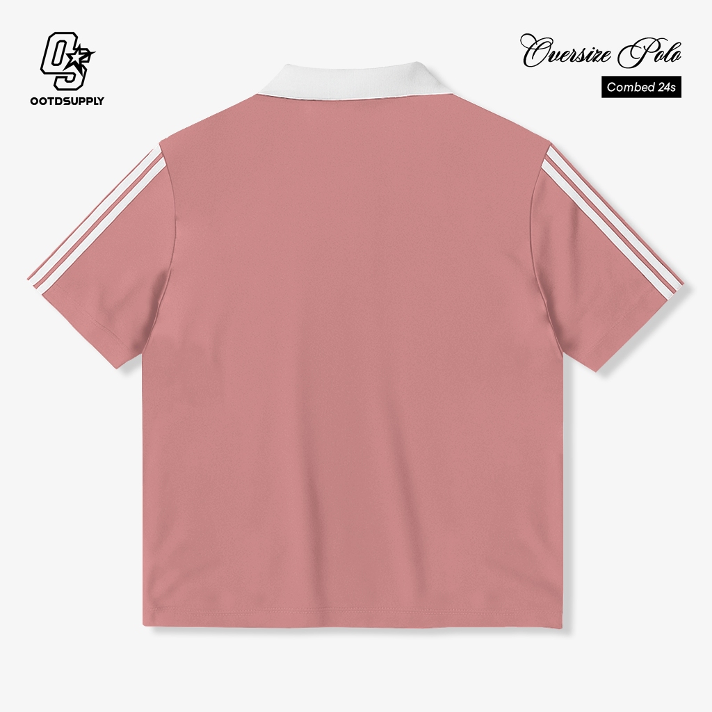 OOTDSUPPLY Oversize Polo Paste Line Femme Dusty Pink | Atasan Polo Sporty Series | Unisex | OS-PS-PL-002