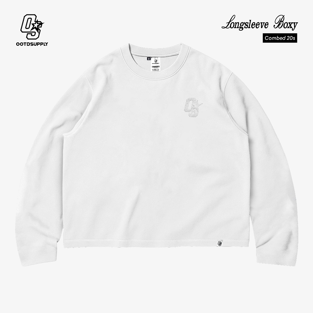 OOTDSUPPLY Longsleeve Boxy 20s OS Sign Embroidery Black & White l Oversize T-Shirt Lengan Panjang l Kaos Panjang I Atasan Unisex | LS-BX-OSE