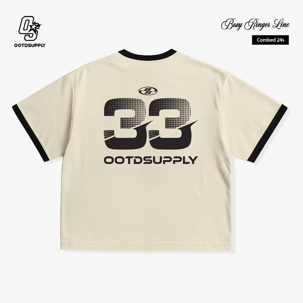 OOTDSUPPLY Oversized Boxy Neorun Cream Ringer Line | Oversize Pria & Wanita | Kaos Unisex | OS-OVZ-BX-RL004