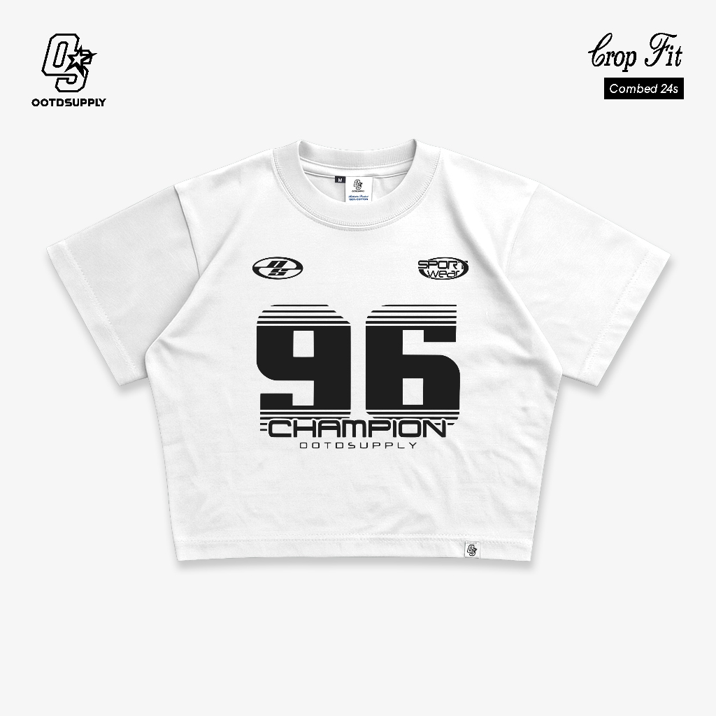 OOTDSUPPLY Croptee Fit Champion White | Croptee Slimfit | Atasan Wanita | Kaos Crop CSF021