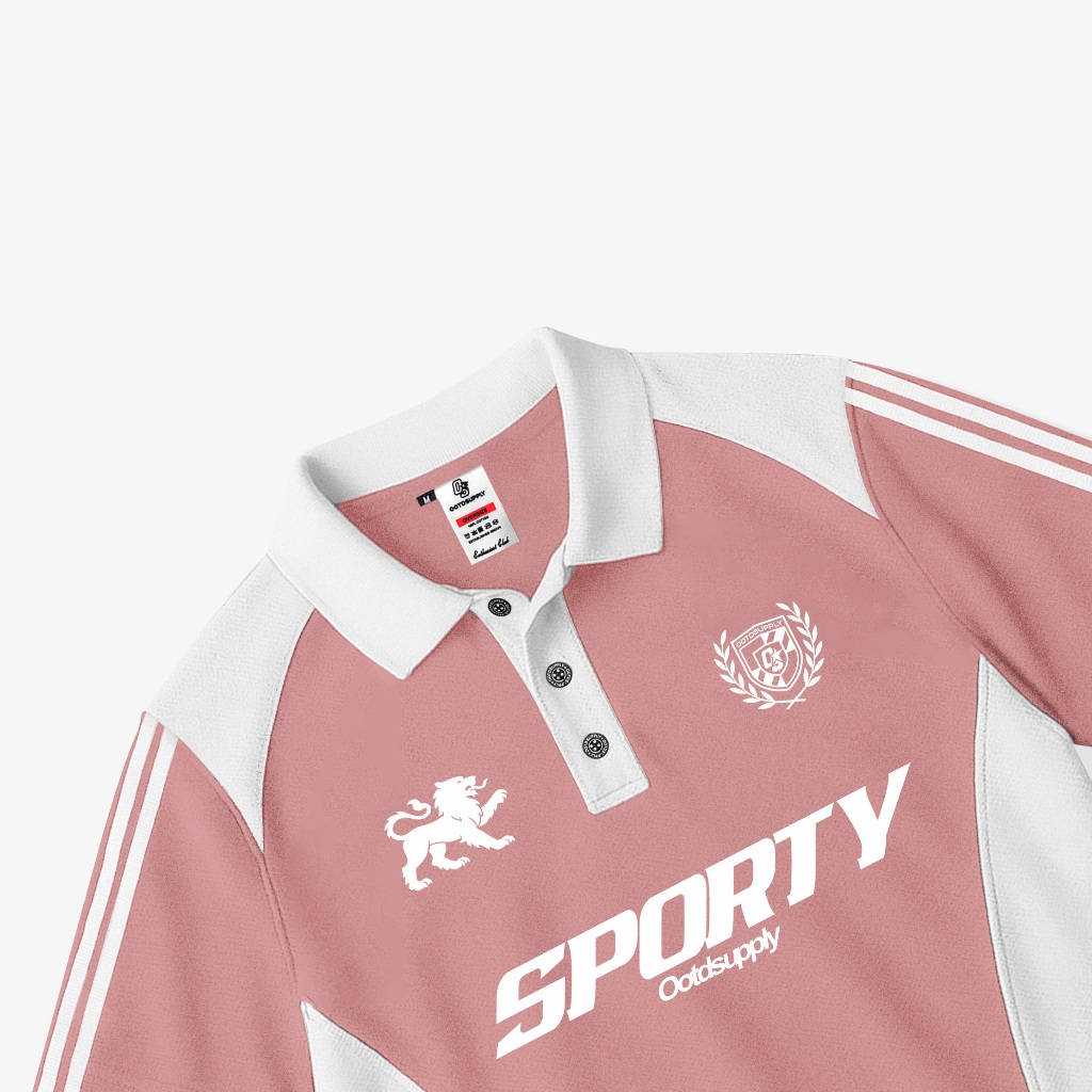 OOTDSUPPLY Oversize Polo Paste Line Femme Dusty Pink | Atasan Polo Sporty Series | Unisex | OS-PS-PL-002