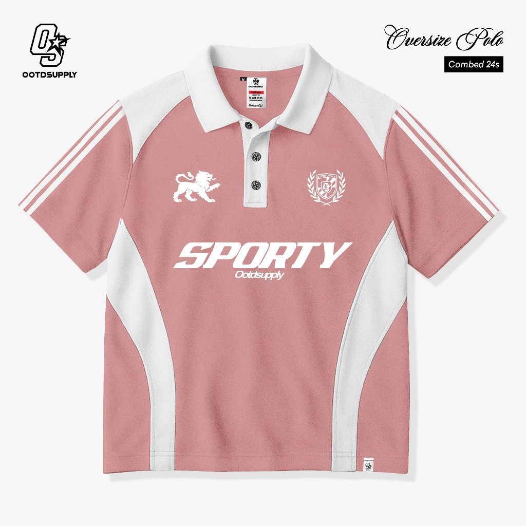 OOTDSUPPLY Oversize Polo Paste Line Femme Dusty Pink | Atasan Polo Sporty Series | Unisex | OS-PS-PL-002