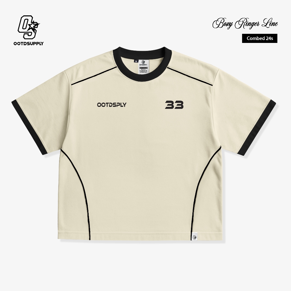 OOTDSUPPLY Oversized Boxy Neorun Cream Ringer Line | Oversize Pria & Wanita | Kaos Unisex | OS-OVZ-BX-RL004