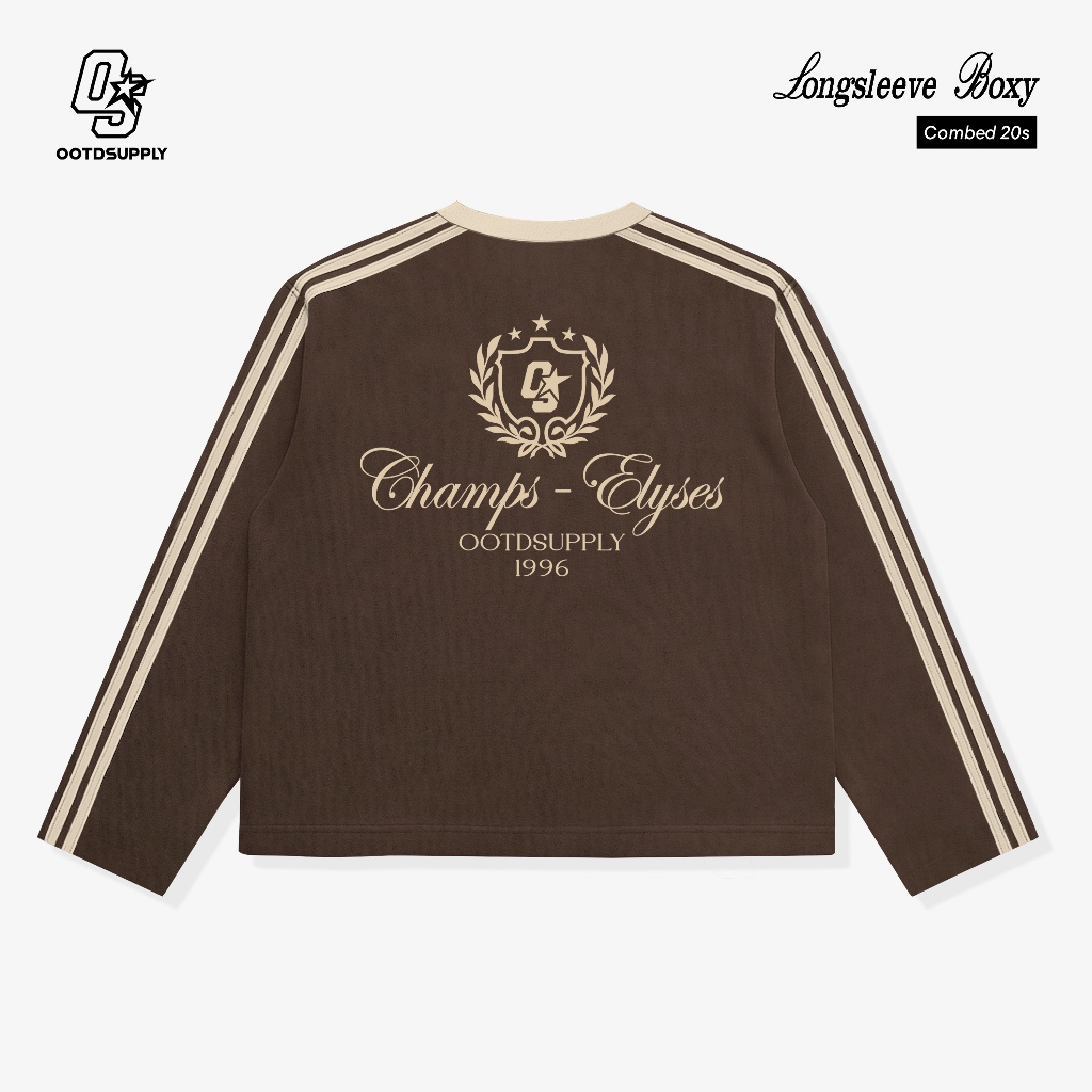OOTDSUPPLY Longsleeve Boxy Double Stripe Elyses Dark Brown & Black l Oversize T-Shirt Lengan Panjang l Kaos Kerah I Kaos Stripe | LSBX007