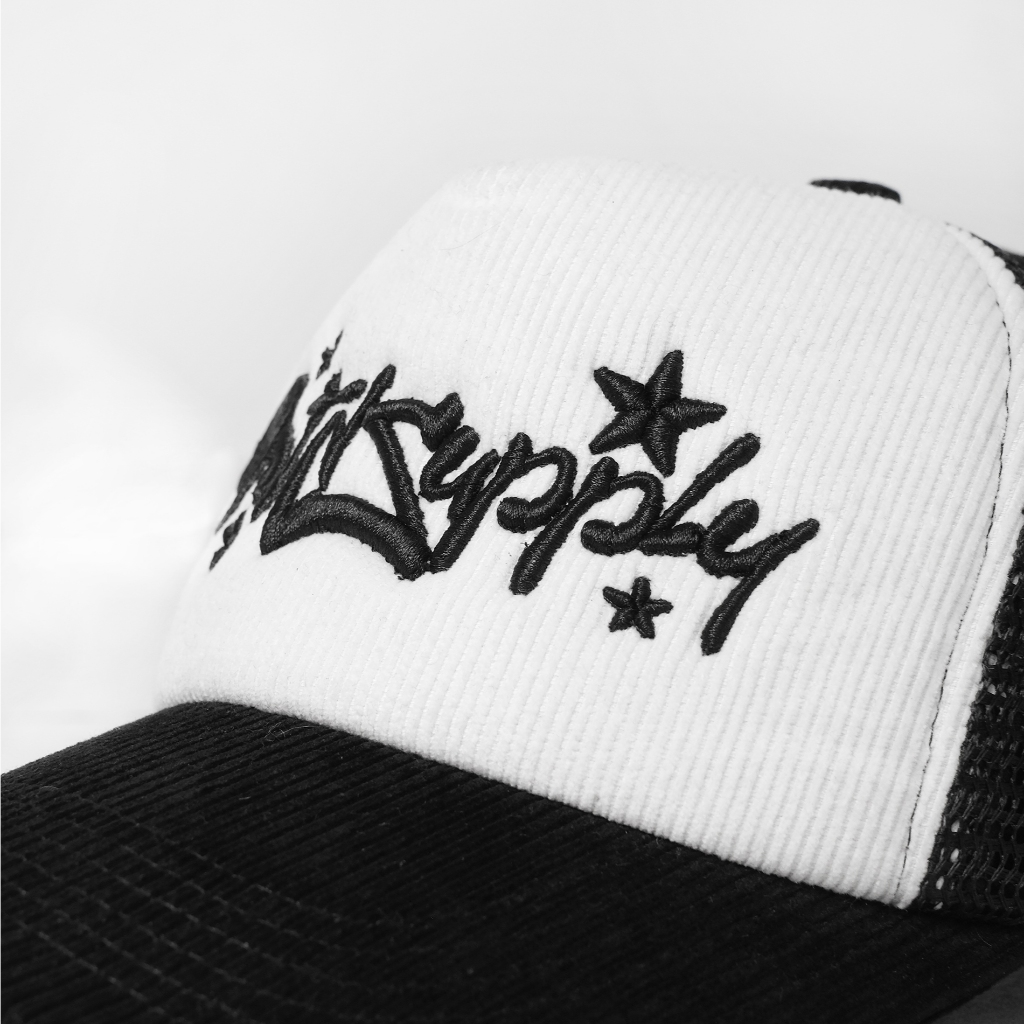OOTDSUPPLY Polo Caps Trucker Corduroy Bordir Breaker Line White Black I Topi Hat Pria & Wanita | CAP37