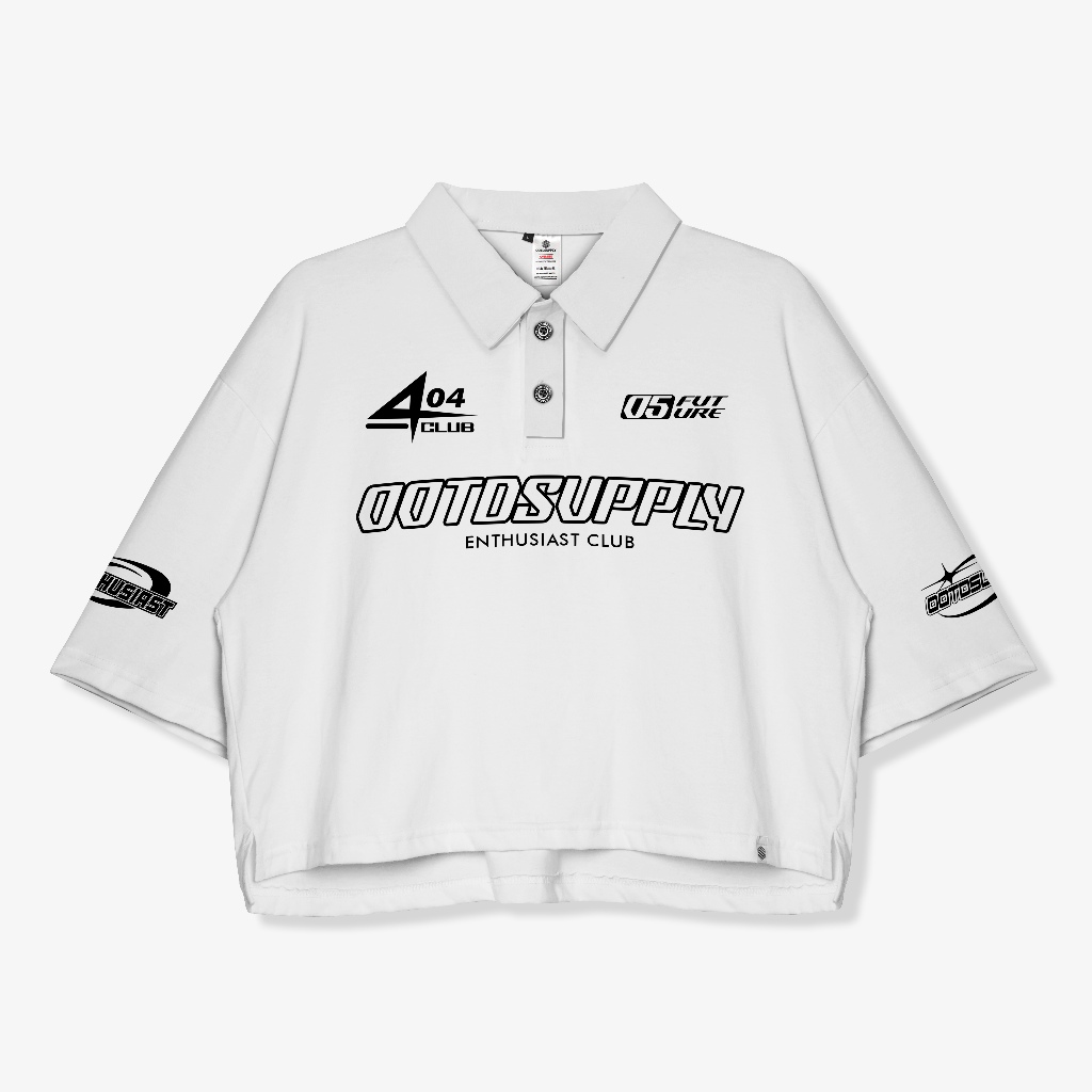OOTDSUPPLY Oversize Polo Crop Shirt 404 Clubs Dark Army & White l Polo Crop Pria dan Wanita OVZ-CPS011