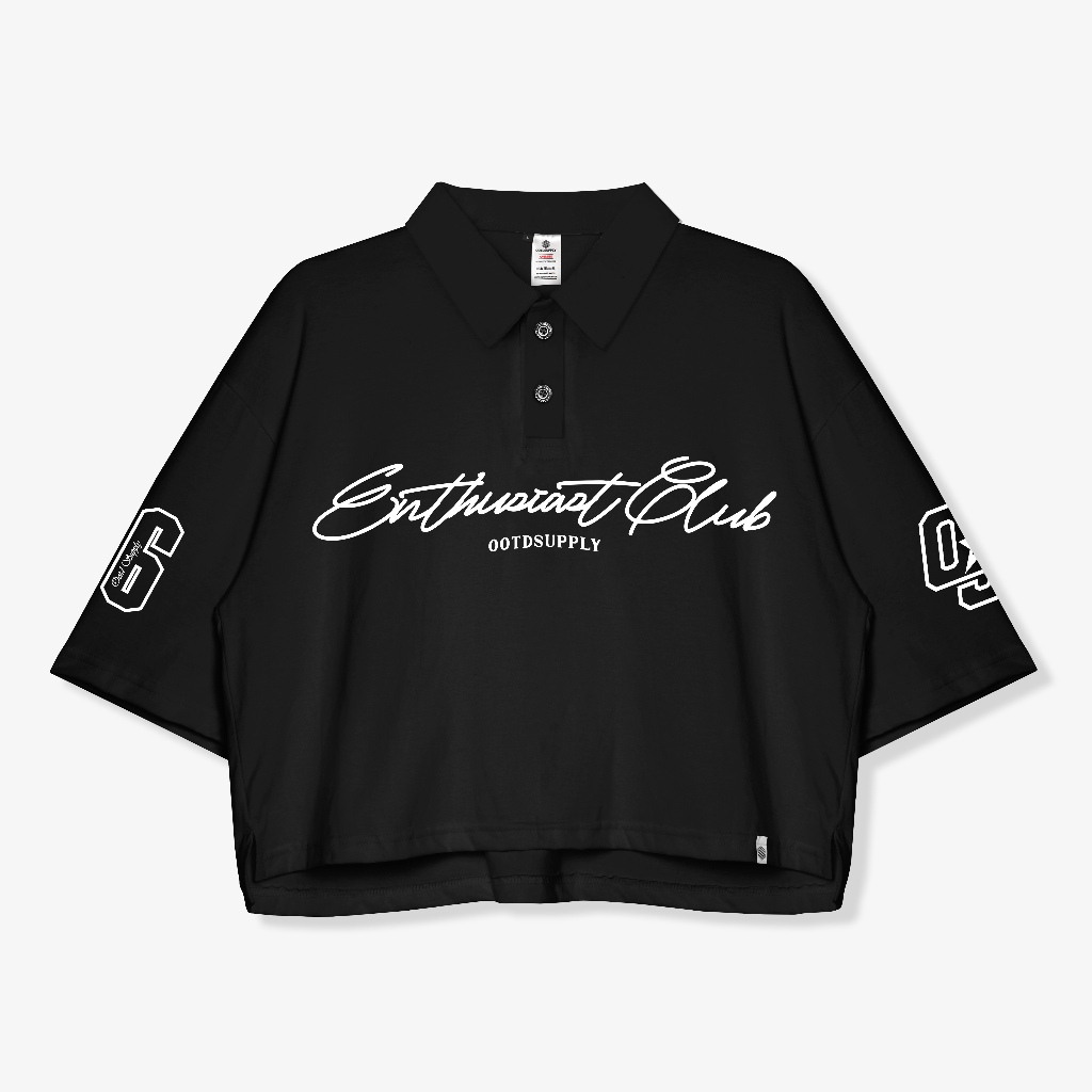 OOTDSUPPLY Oversize Polo Crop Shirt Infinite 96 Black & White l Polo Crop Pria dan Wanita OVZ-CPS010