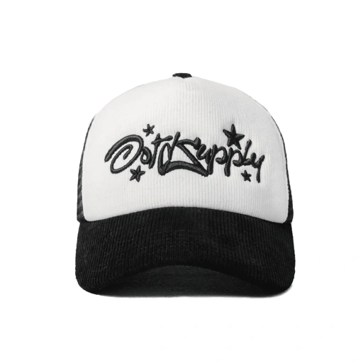 OOTDSUPPLY Polo Caps Trucker Corduroy Bordir Breaker Line White Black I Topi Hat Pria & Wanita | CAP37