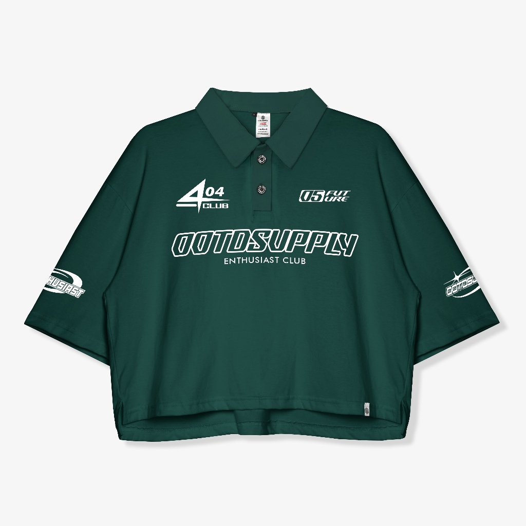 OOTDSUPPLY Oversize Polo Crop Shirt 404 Clubs Dark Army & White l Polo Crop Pria dan Wanita OVZ-CPS011