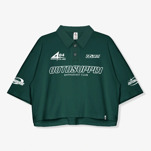 Image of OOTDSUPPLY Oversize Polo Crop Shirt 404 Clubs Dark Army & White l Polo Crop Pria dan Wanita OVZ-CPS011