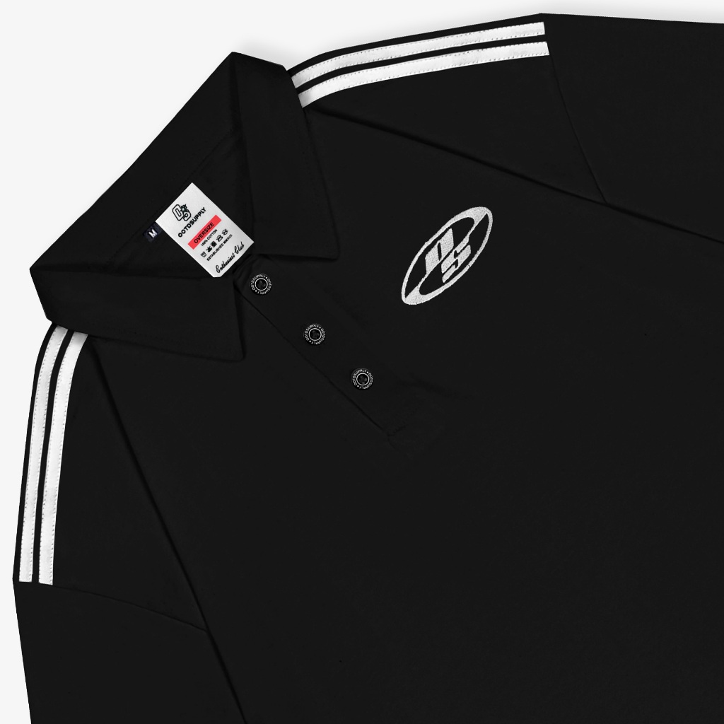 OOTDSUPPLY Oversize Polo Shirt Strings V.6 Neocore Embroidery Black l Kaos Oversize | Atasan Pria dan Wanita | PSSTRINGV6NE