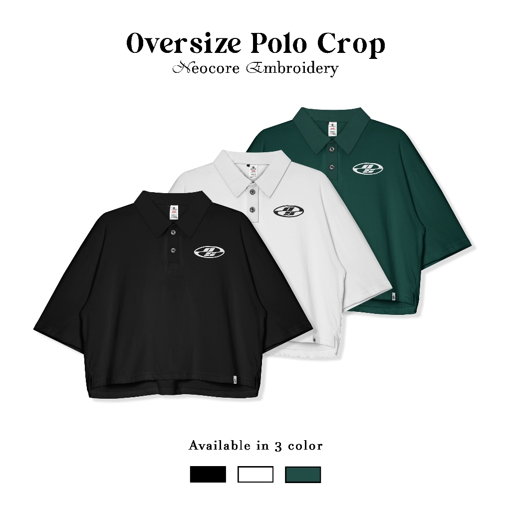 OOTDSUPPLY Oversize Polo Crop Shirt Neocore Embroidery l Polo Crop Pria dan Wanita CTPSNE