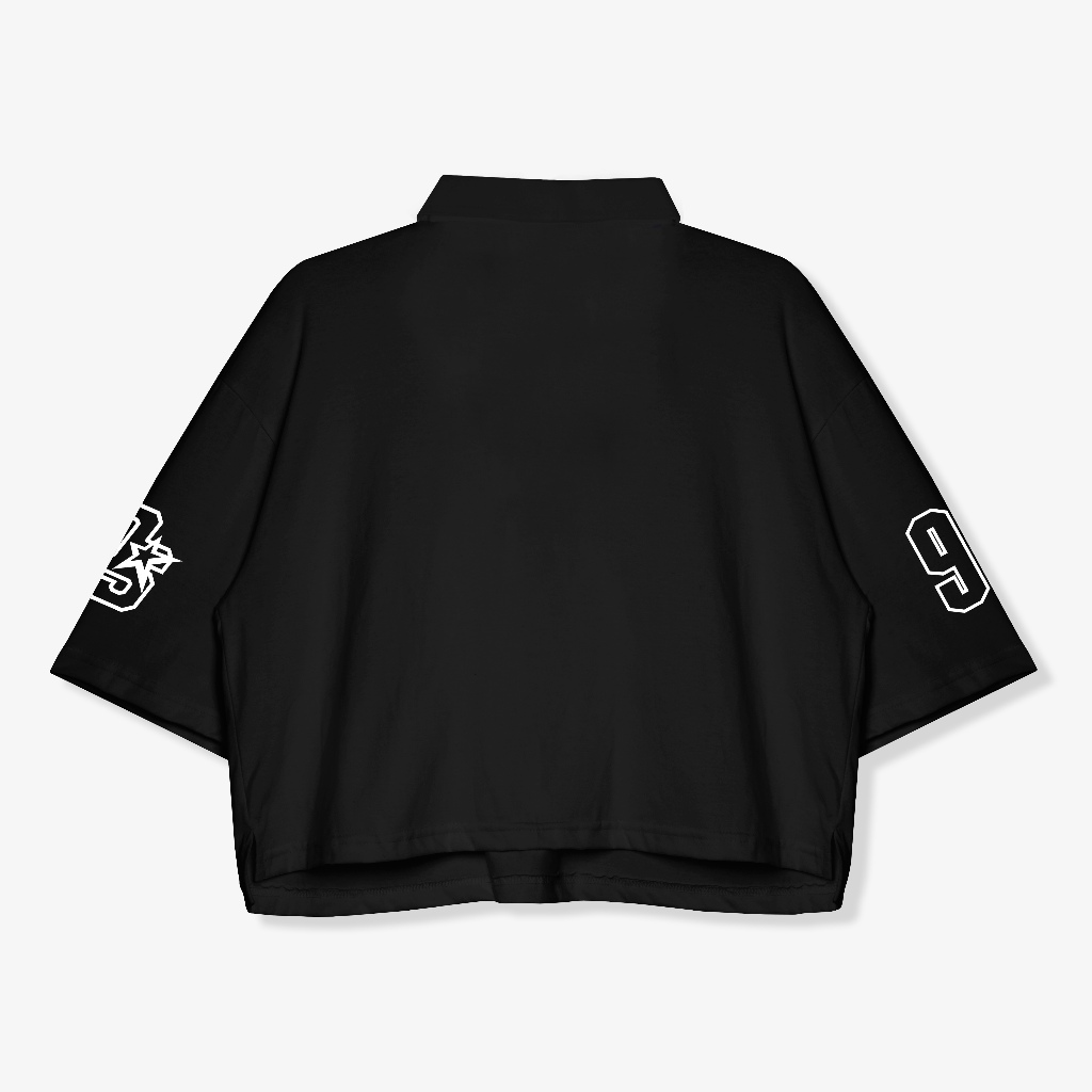 OOTDSUPPLY Oversize Polo Crop Shirt Infinite 96 Black & White l Polo Crop Pria dan Wanita OVZ-CPS010