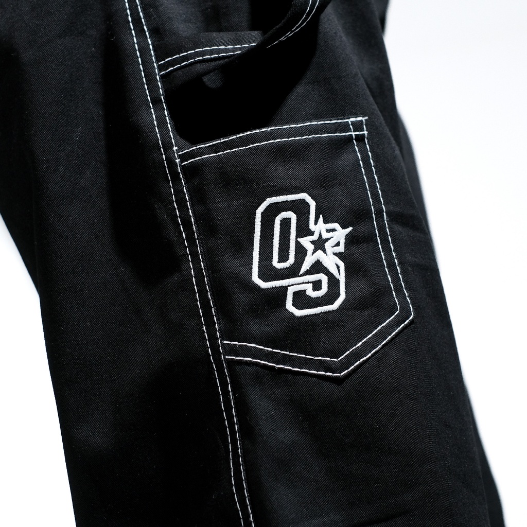 OOTDSUPPLY Celana Carpenter Cargo Embroidery Stitch Black | Celana Panjang Twill Kanvas Unisex | LPCPTR
