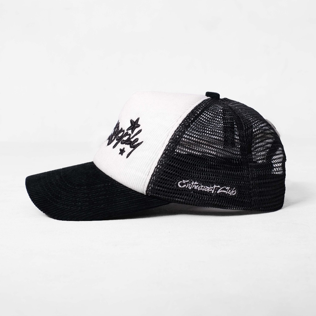 OOTDSUPPLY Polo Caps Trucker Corduroy Bordir Breaker Line White Black I Topi Hat Pria & Wanita | CAP37