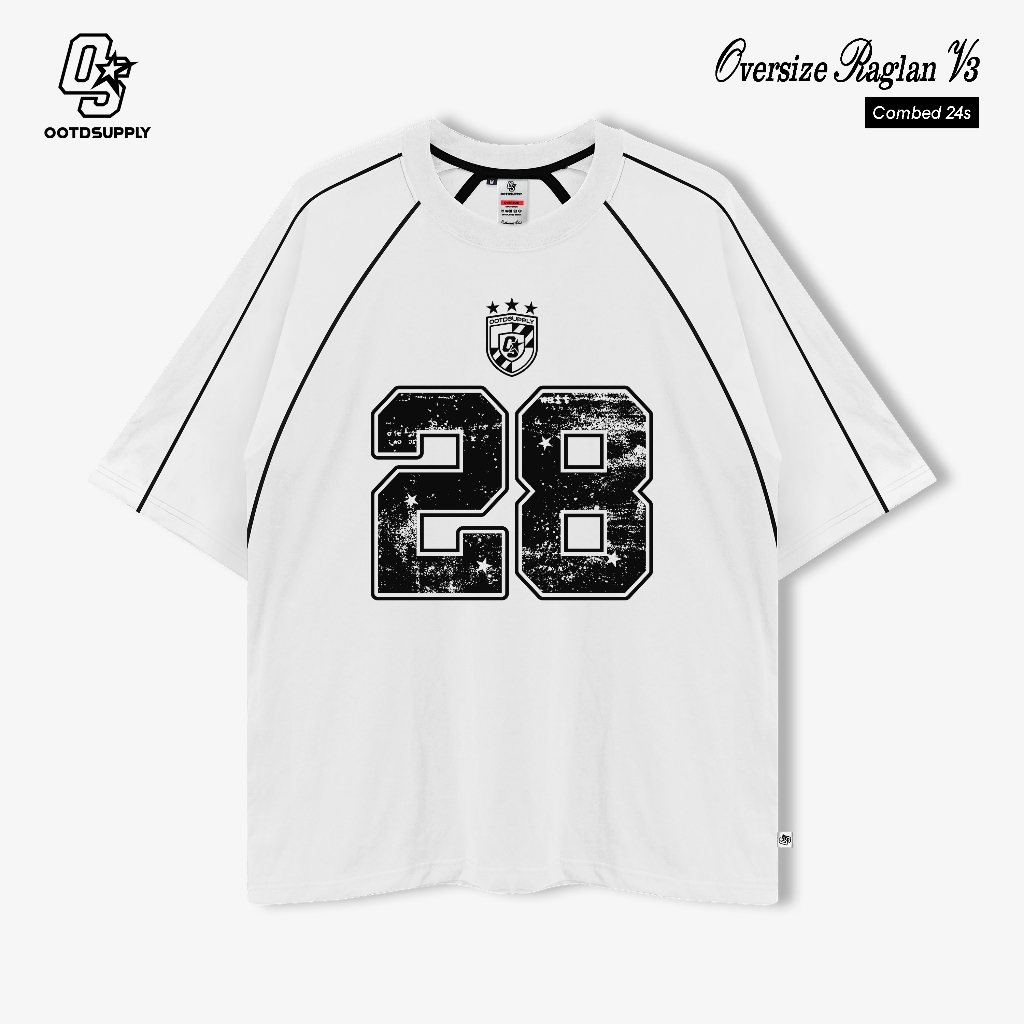 OOTDSUPPLY Oversized Raglan List V3 Blend 28 Black & White | Oversize Pria & Wanita RGLV3
