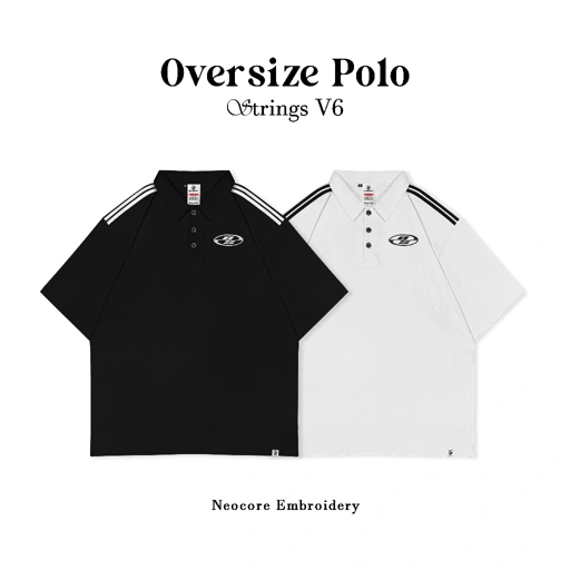 Image of OOTDSUPPLY Oversize Polo Shirt Strings V.6 Neocore Embroidery Black l Kaos Oversize | Atasan Pria dan Wanita | PSSTRINGV6NE