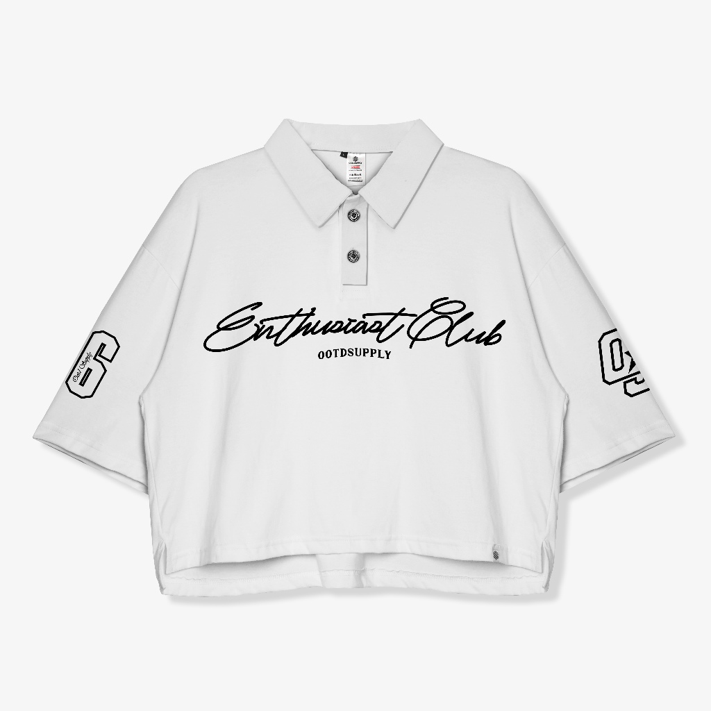 OOTDSUPPLY Oversize Polo Crop Shirt Infinite 96 Black & White l Polo Crop Pria dan Wanita OVZ-CPS010