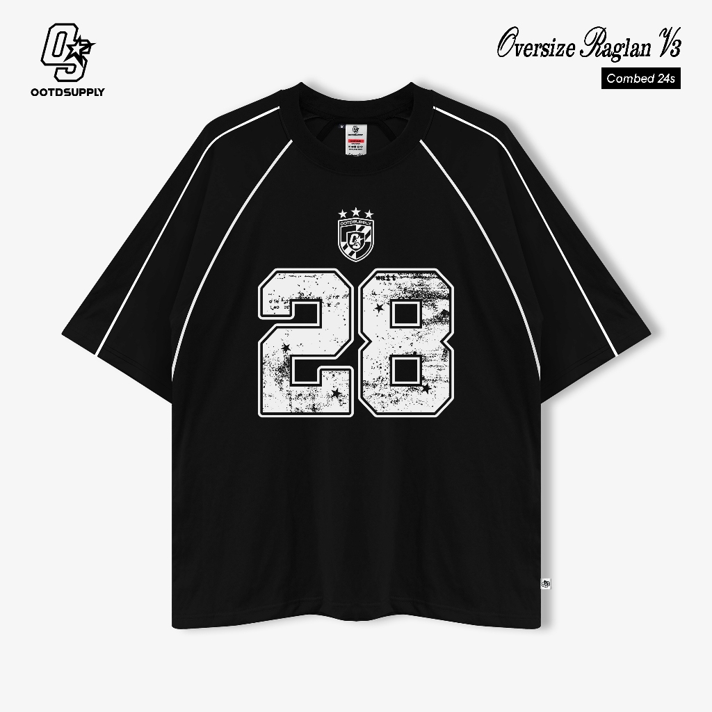 OOTDSUPPLY Oversized Raglan List V3 Blend 28 Black & White | Oversize Pria & Wanita RGLV3