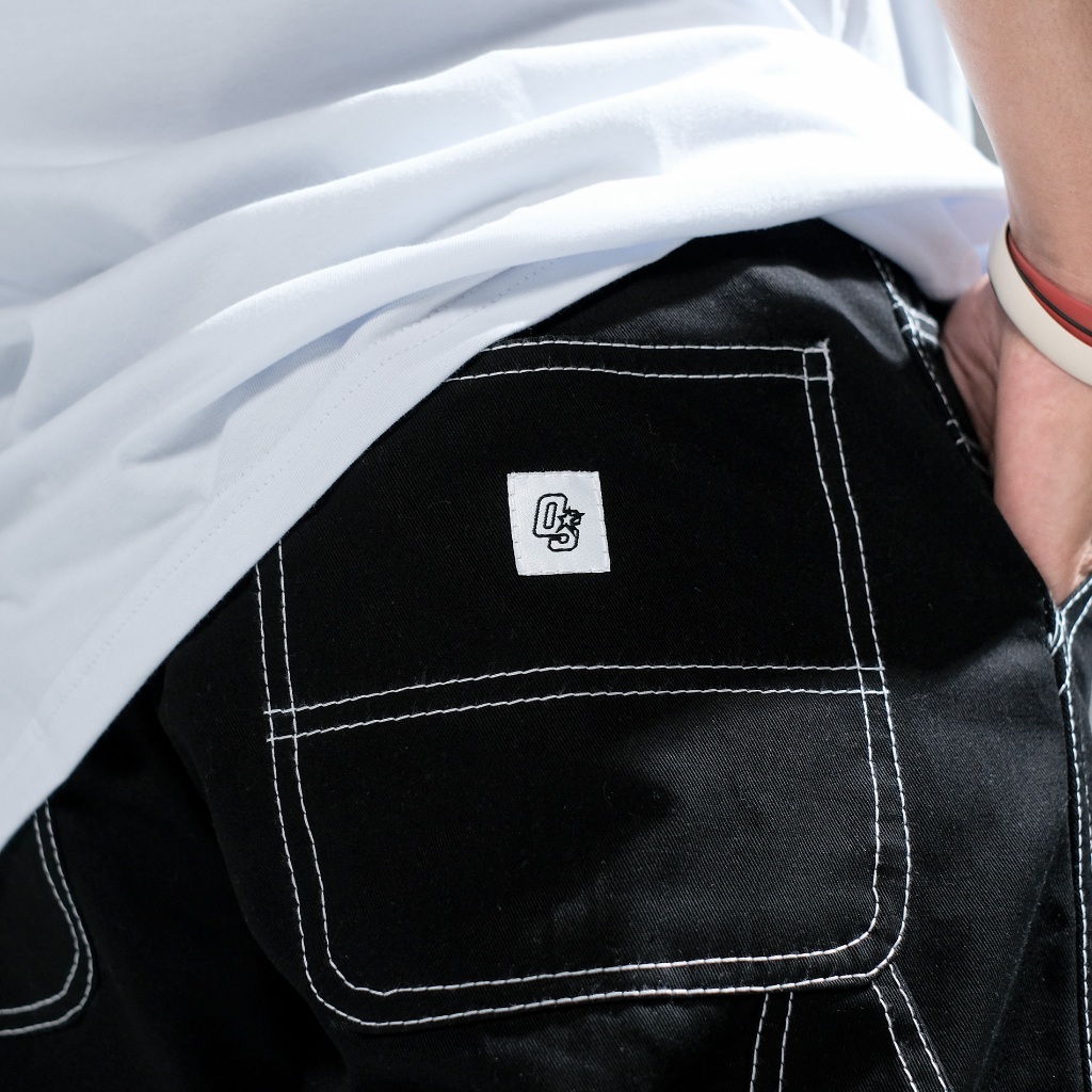 OOTDSUPPLY Celana Carpenter Cargo Embroidery Stitch Black | Celana Panjang Twill Kanvas Unisex | LPCPTR