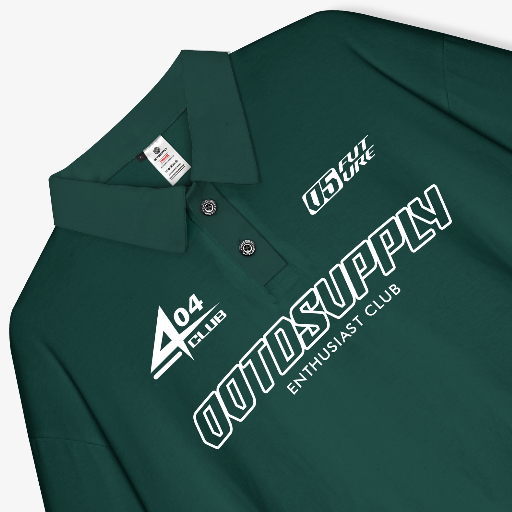 OOTDSUPPLY Oversize Polo Crop Shirt 404 Clubs Dark Army & White l Polo Crop Pria dan Wanita OVZ-CPS011