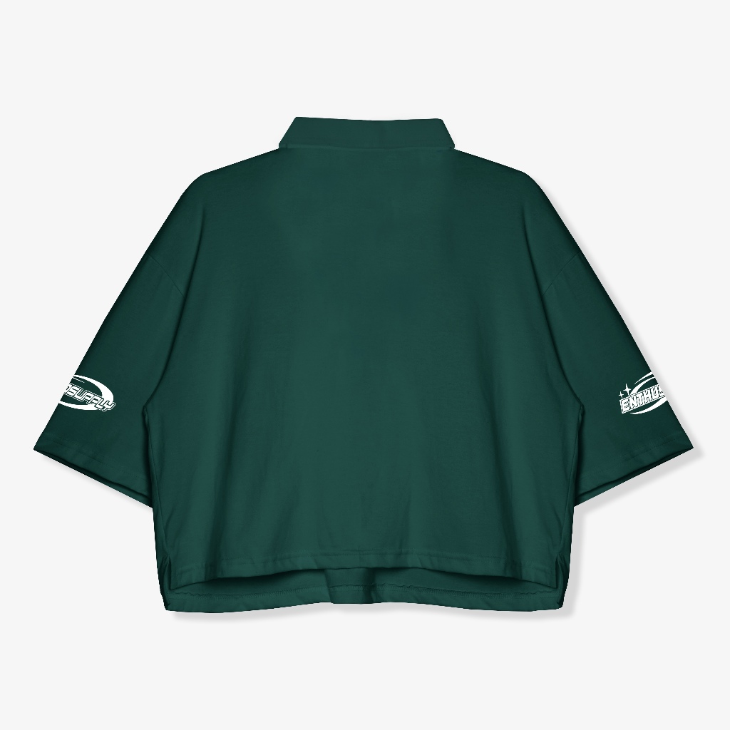 OOTDSUPPLY Oversize Polo Crop Shirt 404 Clubs Dark Army & White l Polo Crop Pria dan Wanita OVZ-CPS011