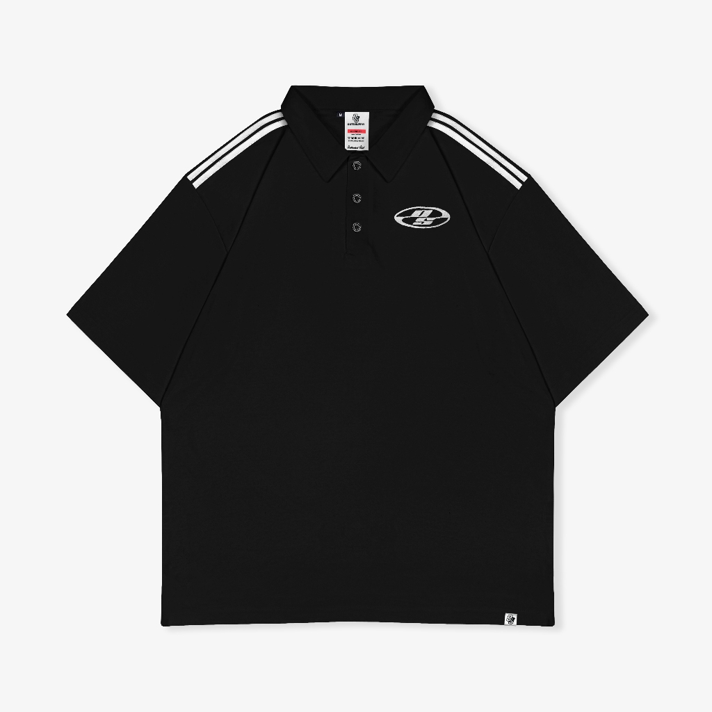 OOTDSUPPLY Oversize Polo Shirt Strings V.6 Neocore Embroidery Black l Kaos Oversize | Atasan Pria dan Wanita | PSSTRINGV6NE