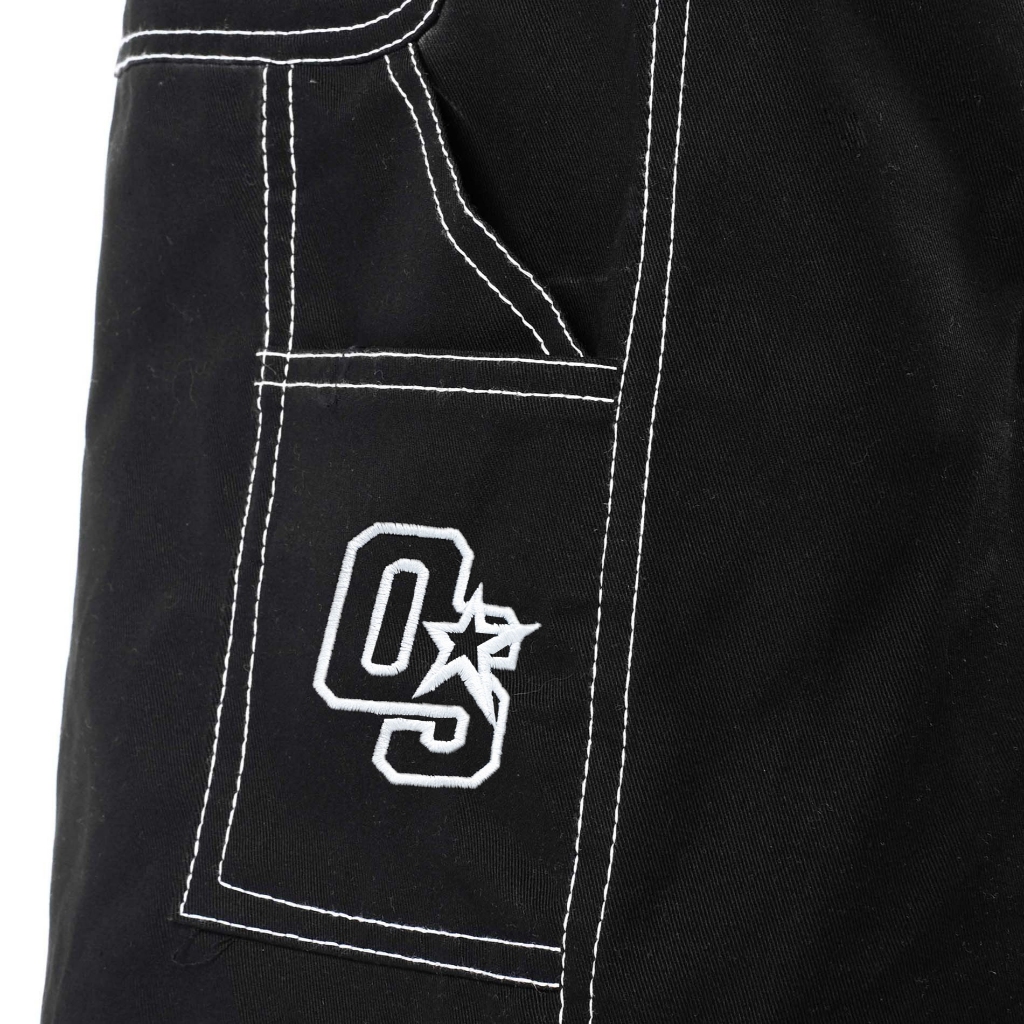 OOTDSUPPLY Celana Carpenter Cargo Embroidery Stitch Black | Celana Pendek Twill Kanvas Unisex | SPCPTR