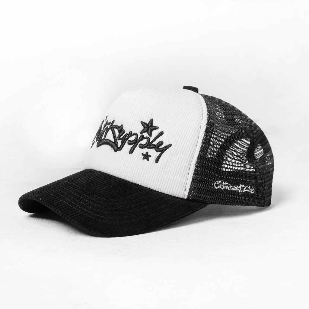 OOTDSUPPLY Polo Caps Trucker Corduroy Bordir Breaker Line White Black I Topi Hat Pria & Wanita | CAP37