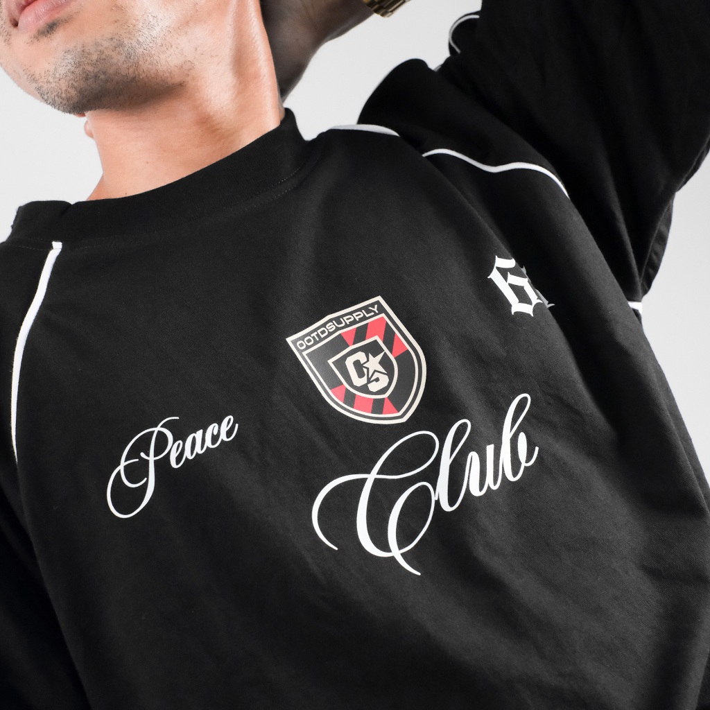 OOTDSUPPLY Oversized Raglan List V3 Peace Club Black & White | Oversize Pria & Wanita OVZRGL005