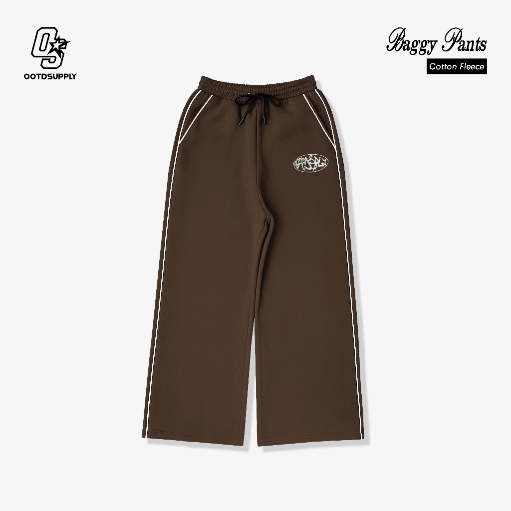 OOTDSUPPLY Baggy Pants Line Circle Embroidery | Celana Panjang Unisex | Celana Sporty | BP-BLK-CE