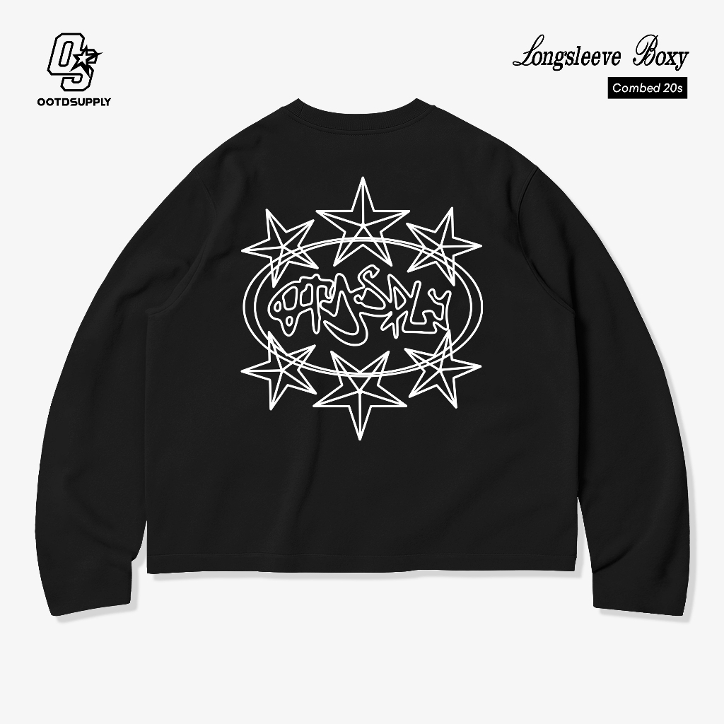 OOTDSUPPLY Longsleeve Boxy 20s Crysta Black l Oversize T-Shirt Lengan Panjang l Kaos Panjang I Atasan Unisex | LS-BX-001