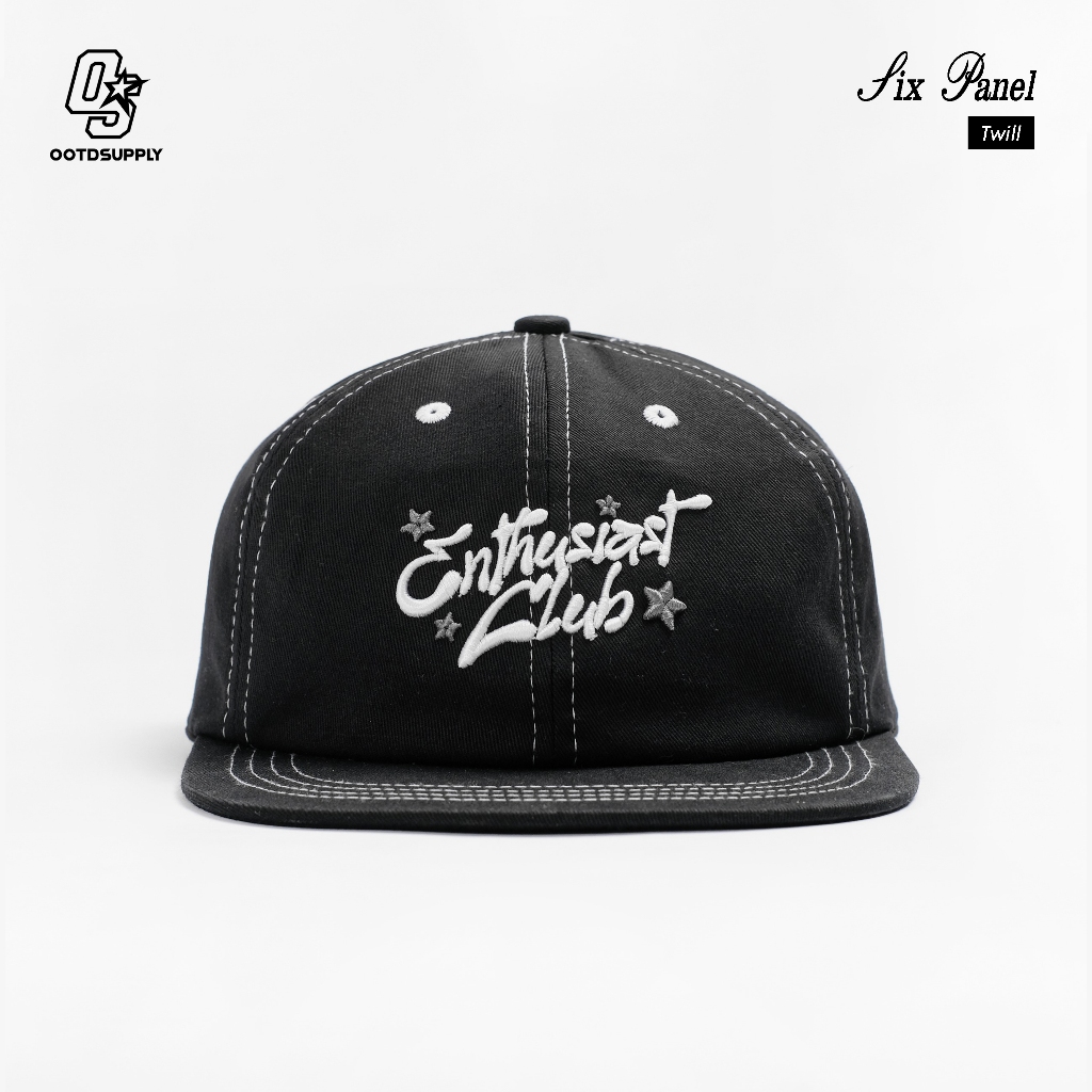 OOTDSUPPLY Six Panel Caps Twil Bordir Enthusiast Club Embroidery Black I Topi Hat Twill Stitch Pria & Wanita | CAP40