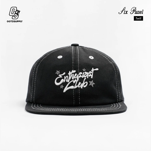 OOTDSUPPLY Six Panel Caps Twil Bordir Enthusiast Club Embroidery Black I Topi Hat Twill Stitch Pria & Wanita | CAP40