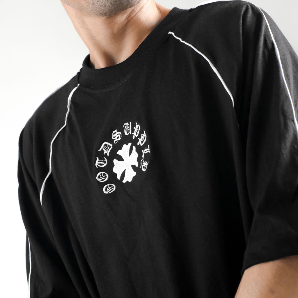 OOTDSUPPLY Oversized Raglan List V3 Mystic Relic Embroidery Black & White | Oversize Pria & Wanita RGLV3-MRE