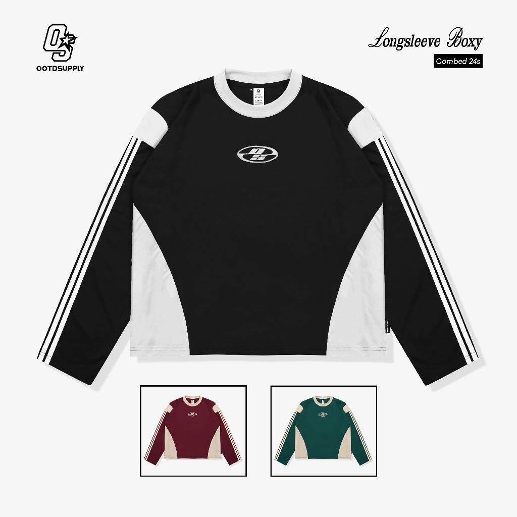 OOTDSUPPLY Longsleeve Boxy Slava Neocore Embroiderry l Atasan Boxy Panjang Unisex | Kaos Lengan Panjang Pria dan Wanita | LS-BX-SLA-NE