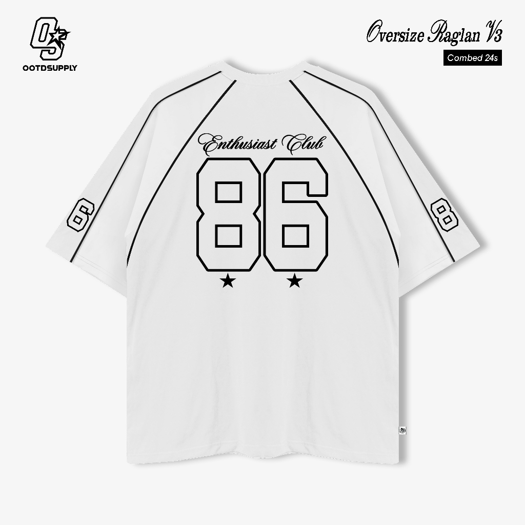 OOTDSUPPLY Oversized Raglan List V3 Sprint 86 Black & White | Oversize Pria & Wanita OVZRGLV3004