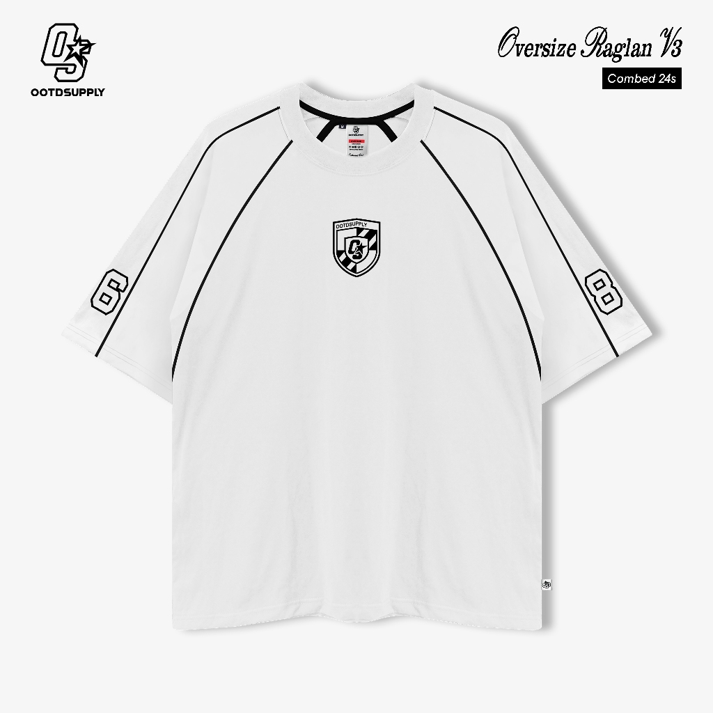 OOTDSUPPLY Oversized Raglan List V3 Sprint 86 Black & White | Oversize Pria & Wanita OVZRGLV3004