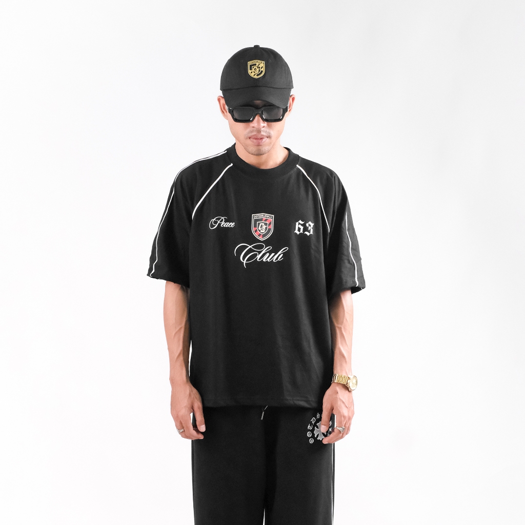 OOTDSUPPLY Oversized Raglan List V3 Peace Club Black & White | Oversize Pria & Wanita OVZRGL005
