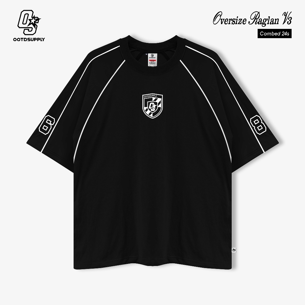 OOTDSUPPLY Oversized Raglan List V3 Sprint 86 Black & White | Oversize Pria & Wanita OVZRGLV3004