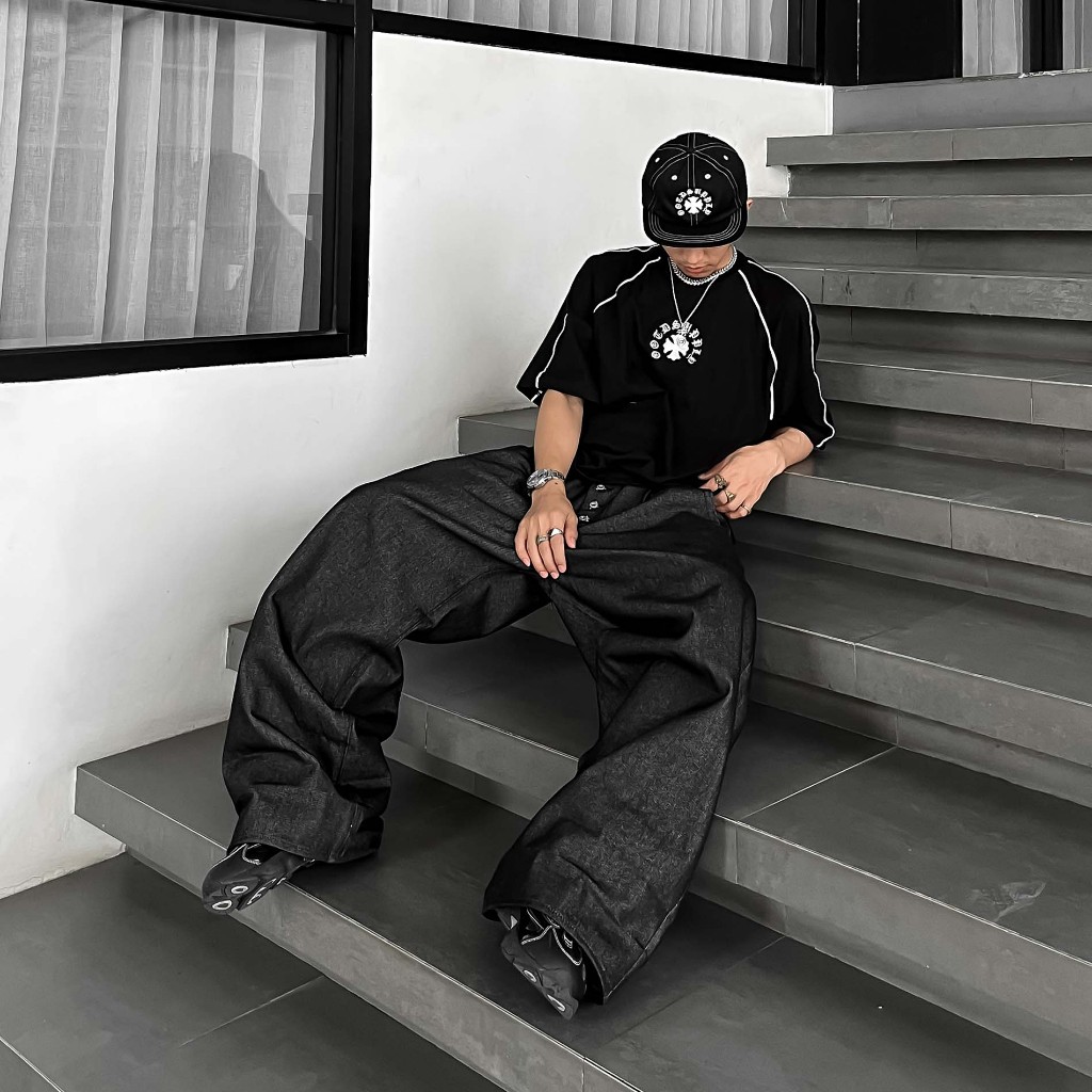 OOTDSUPPLY Oversized Raglan List V3 Mystic Relic Embroidery Black & White | Oversize Pria & Wanita RGLV3-MRE