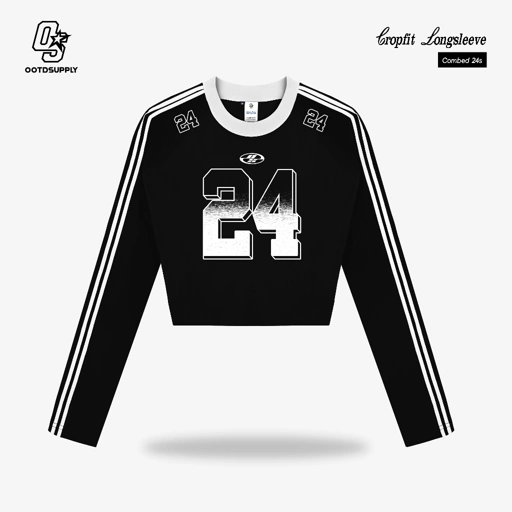 Image of OOTDSUPPLY Cropteefit Longsleeve String Neo 24 Full Black l Kaos Crop Lengan Panjang CLSSTRING011