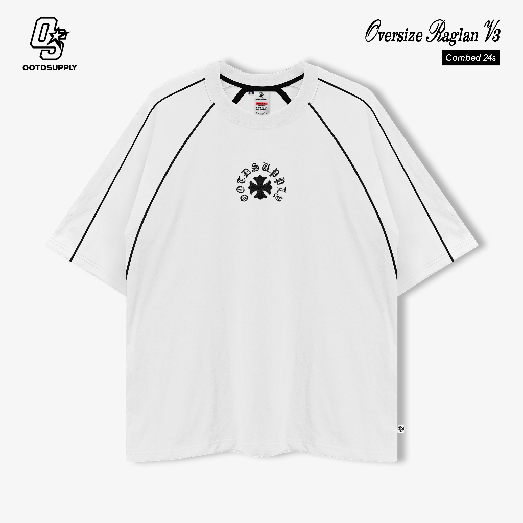 OOTDSUPPLY Oversized Raglan List V3 Mystic Relic Embroidery Black & White | Oversize Pria & Wanita RGLV3-MRE
