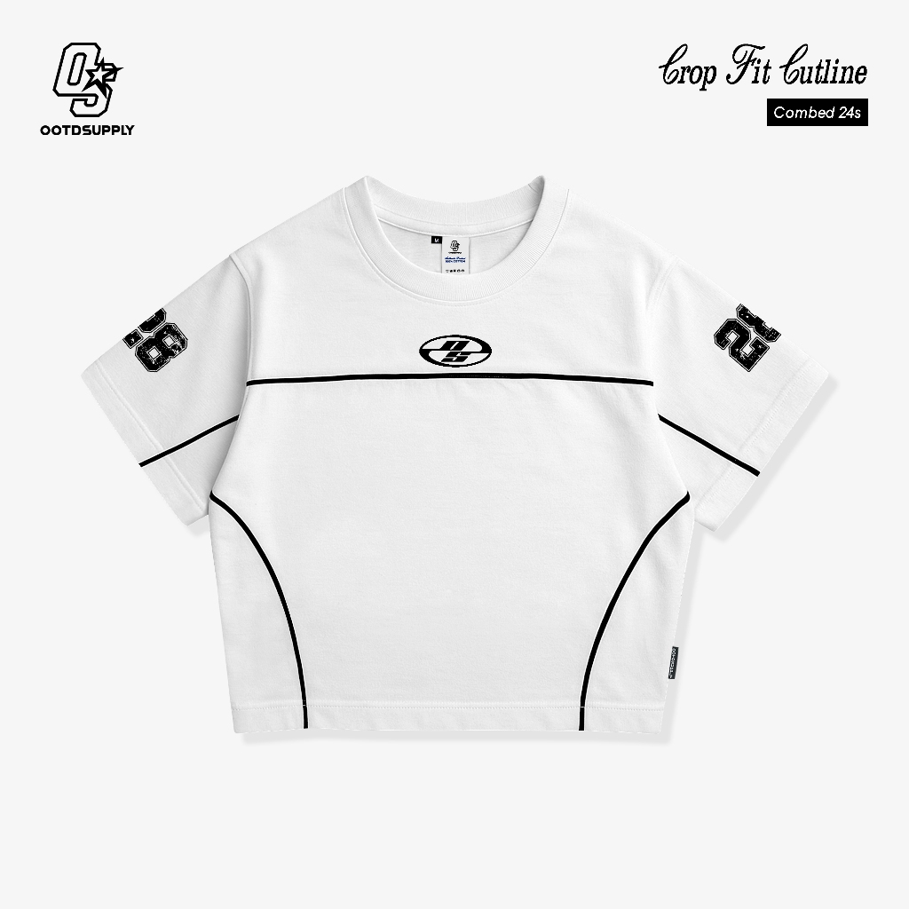 OOTDSUPPLY Croptee Fit Cutline Neo 28 Black & White l Tshirt Crop l Kaos Croptee | CSF-CL001