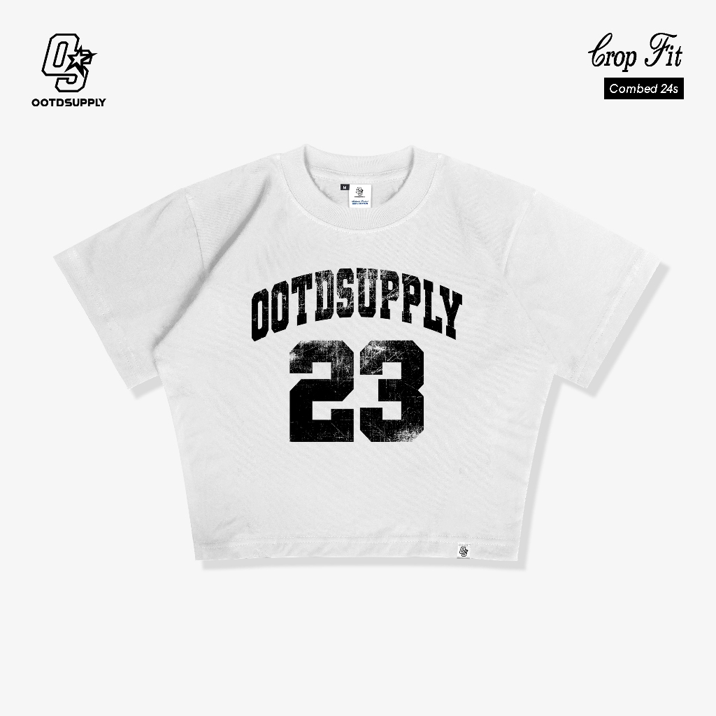 OOTDSUPPLY Croptee Fit iconic 23 White & Black | Croptee Slimfit | Atasan Wanita | Kaos Crop CSF016