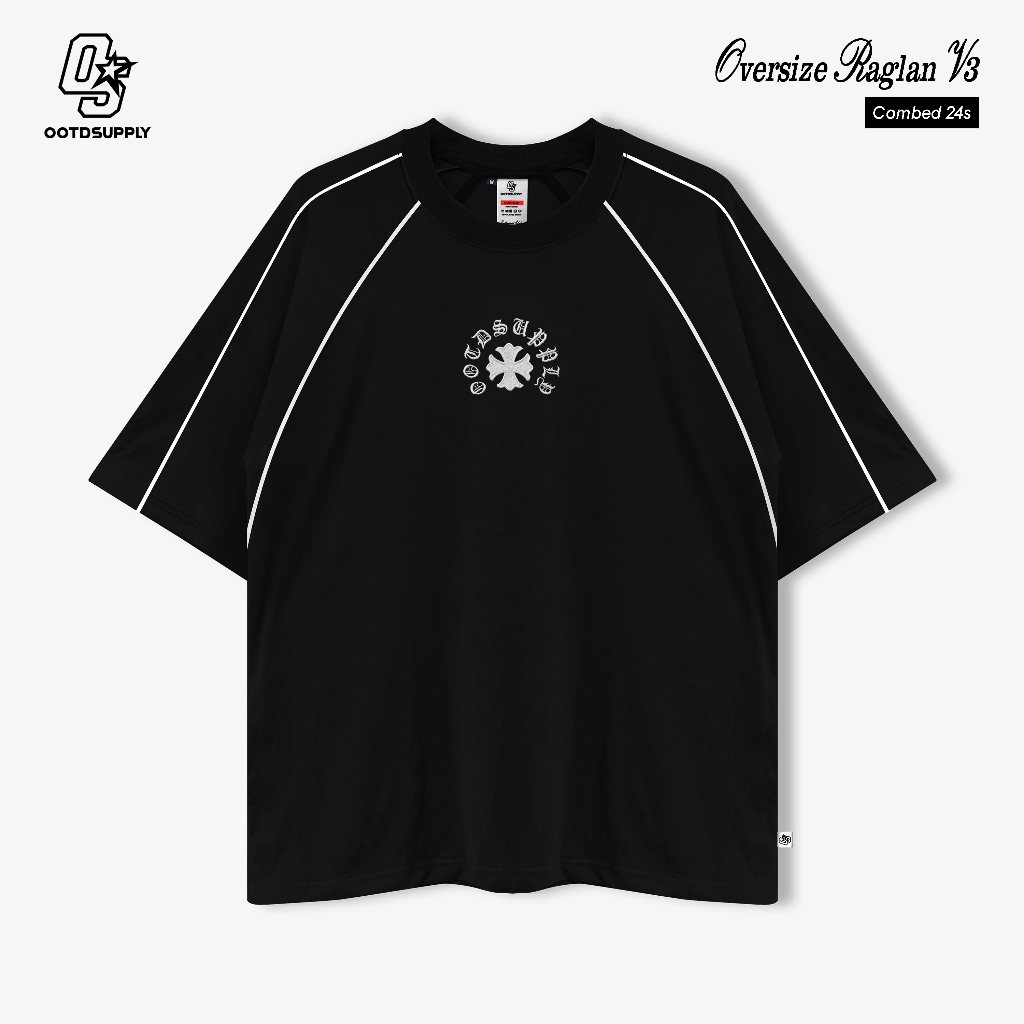 OOTDSUPPLY Oversized Raglan List V3 Mystic Relic Embroidery Black & White | Oversize Pria & Wanita RGLV3-MRE