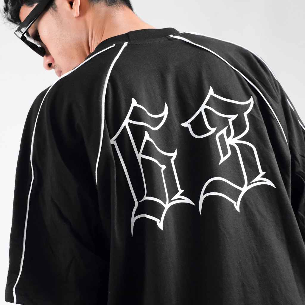 OOTDSUPPLY Oversized Raglan List V3 Peace Club Black & White | Oversize Pria & Wanita OVZRGL005