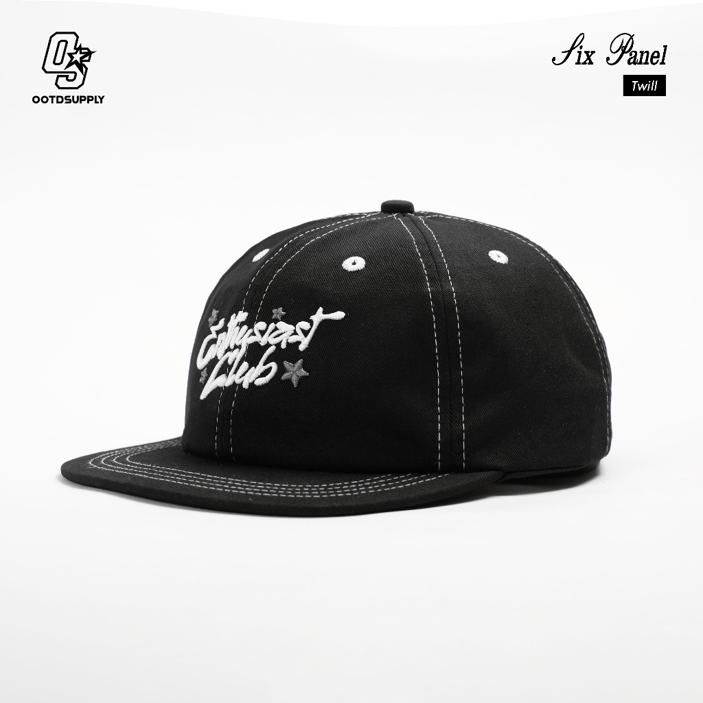 OOTDSUPPLY Six Panel Caps Twil Bordir Enthusiast Club Embroidery Black I Topi Hat Twill Stitch Pria & Wanita | CAP40