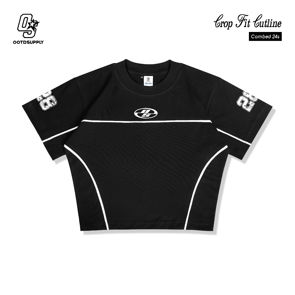 OOTDSUPPLY Croptee Fit Cutline Neo 28 Black & White l Tshirt Crop l Kaos Croptee | CSF-CL001